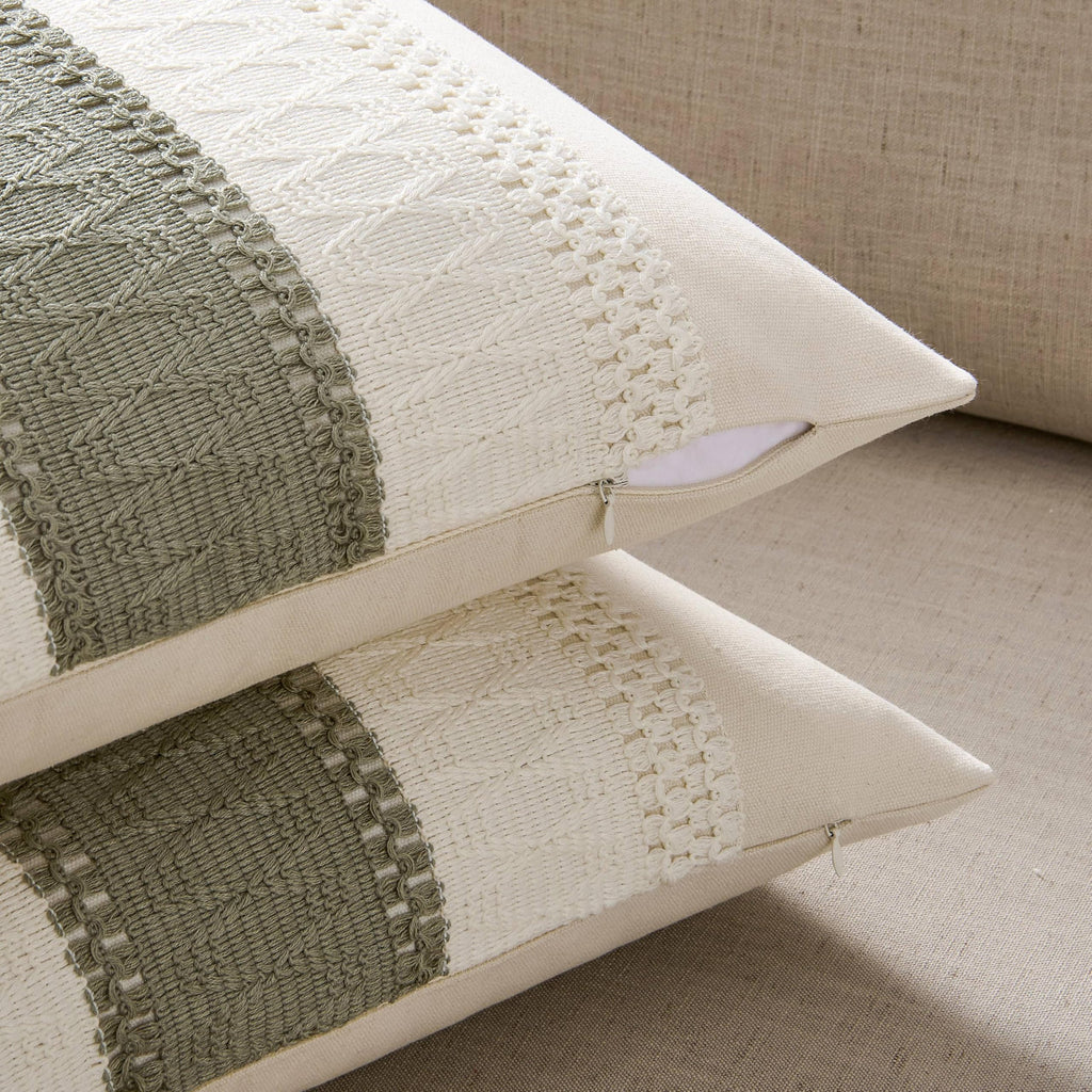 2 Pack Boho Throw Pillow Covers, Contrast Dark Sage 16x16in