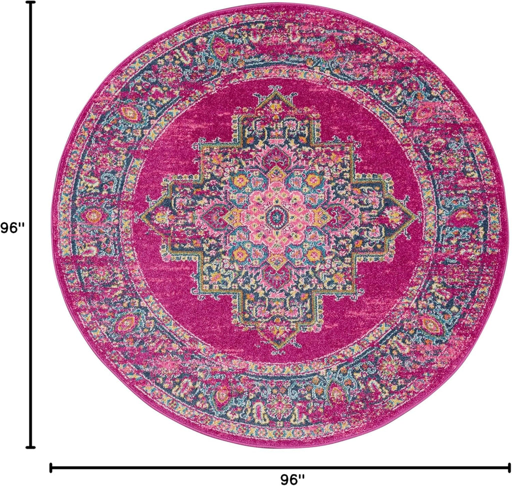 Home Passion Fuchsia 8' x Round Area Rug - Easy Clean, Non Shedding, Bed Room, Living Room, Dining R