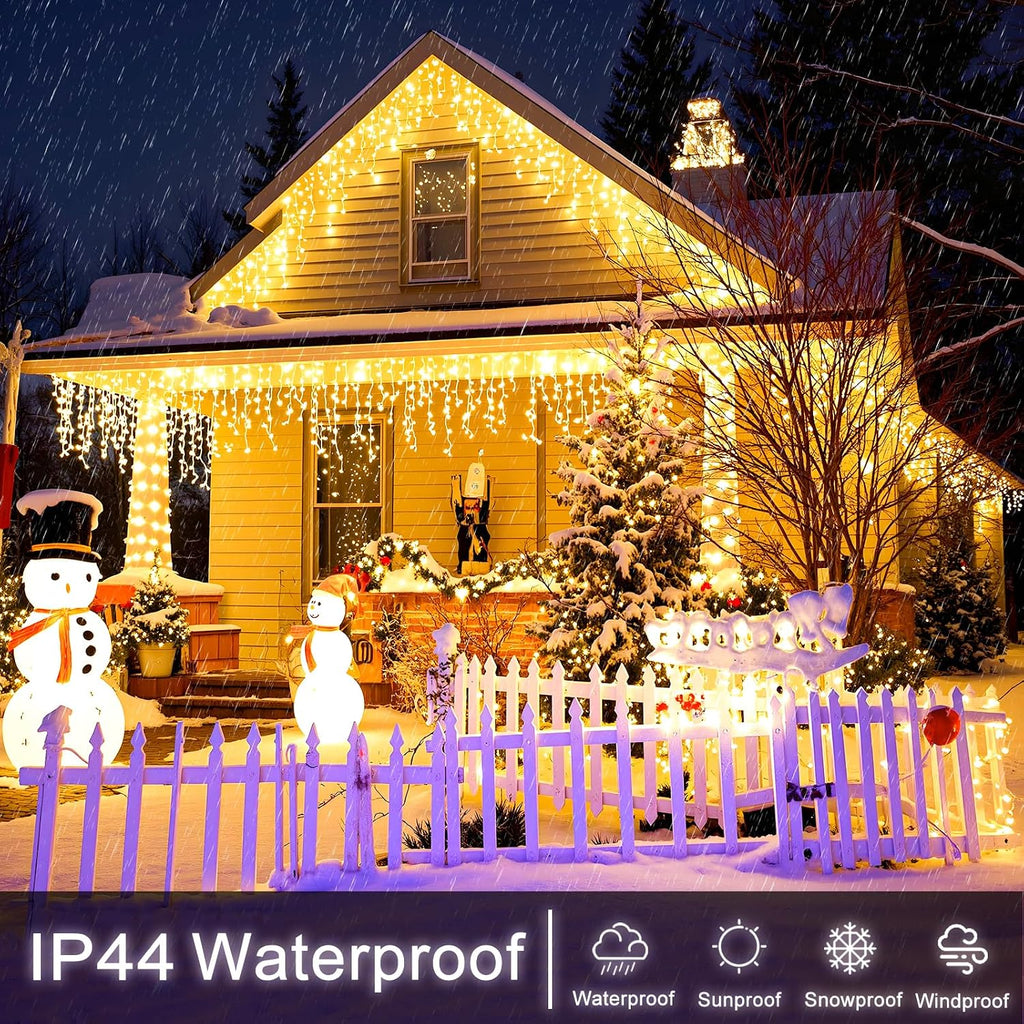 Icicle Lights for Outside 33FT 400 LED Warm White Christmas Lights