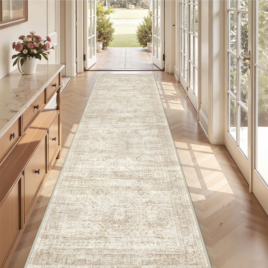 3x12 Runner Rug Non Slip, Washable Hallway Runner Rug, Beige