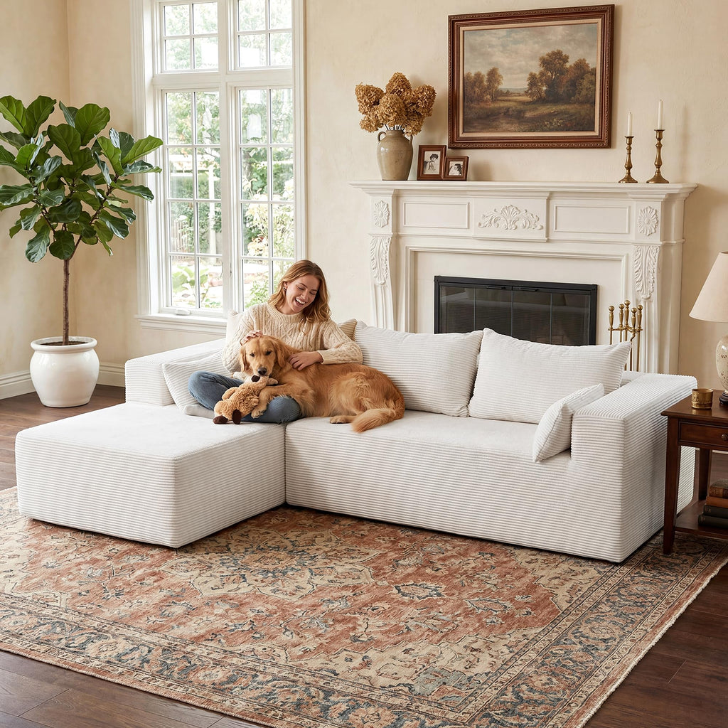 106" Cloud Sectional Boneless Couches, Modular L Shaped Couch with Deep Seat Oversized Left Facing Chaise, Memory