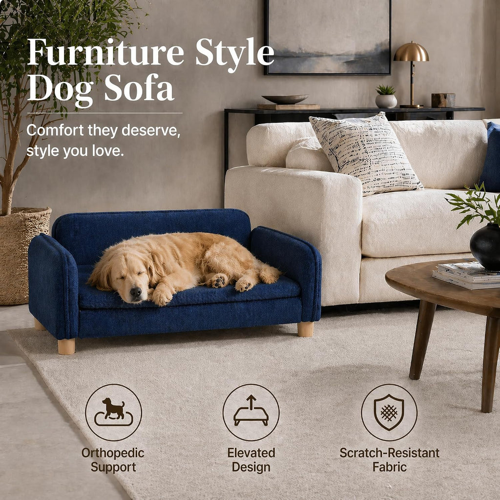 Dog Couch Bed for Small to Medium Dogs, Orthopedic Bolster Dog Sofa Bed with Removable Washable Cover, Elevated Pet