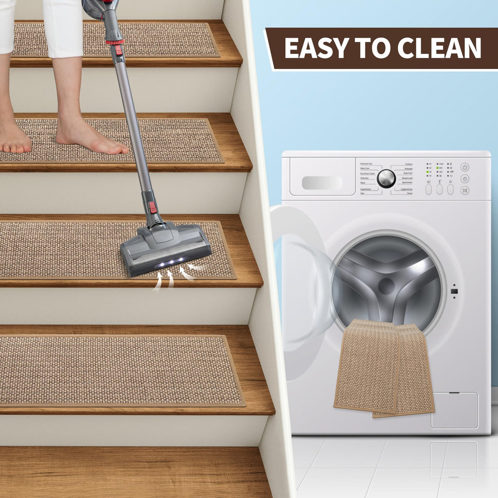 Linen Stair Treads for Wooden Steps Indoor 30x8 Inch, 15 Pcs
