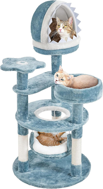 Cute Shark Cat Tree for Kittens, Multi-Level Small Blue Tower