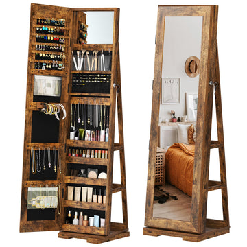 Mirror Jewelry Cabinet Standing, 360° Swivel Mirror with Storage Full Length with Jewelry Storage, Jewelry Organizers