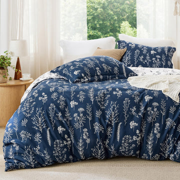 Floral Comforter Set Cute Bedding Set Reversible Navy