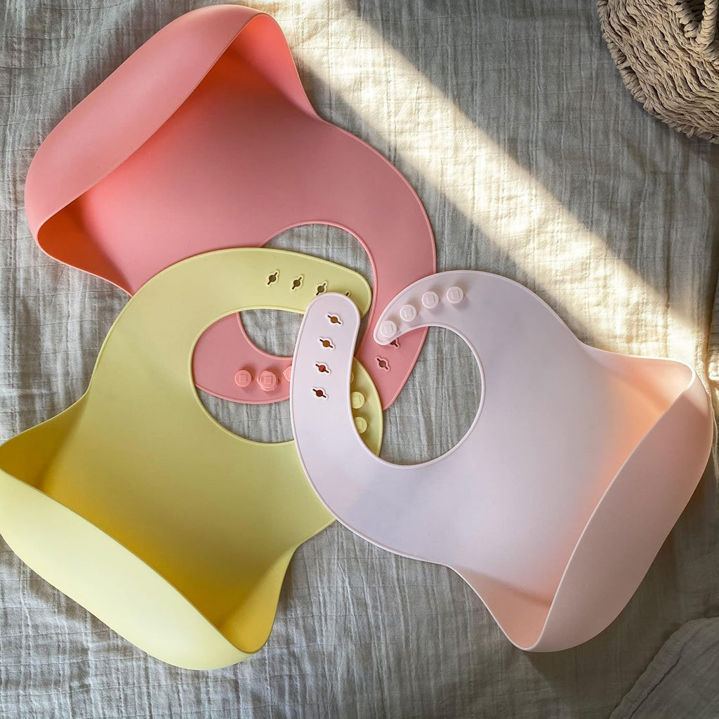 Silicone Baby Bibs Set of 3, BPA Free Waterproof Baby Bibs for Eating, Adjustable Silicone Bibs for Babies 6-12