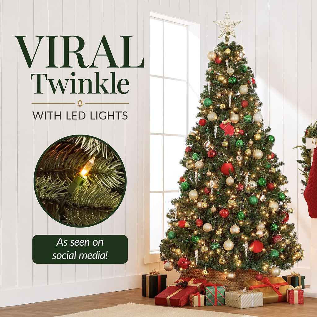 Artificial Christmas Tree with LED Twinkling Lights, Pre-Lit Spruce Realistic Holiday Xmas Décor, 1,300 Lights