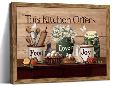 Kitchen Wall Art, Vintage Rustic Farmhouse Food Still Life Wall Decor Paintings, This Kitchen Offers Food Love and