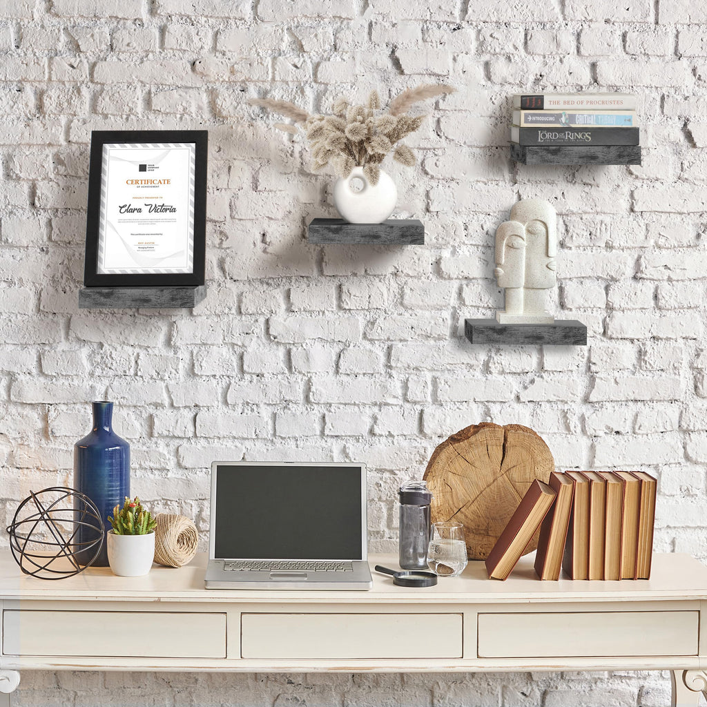 9x9 Inch Square Wood Floating Shelves for Wall (4 Pack, Rustic Grey)