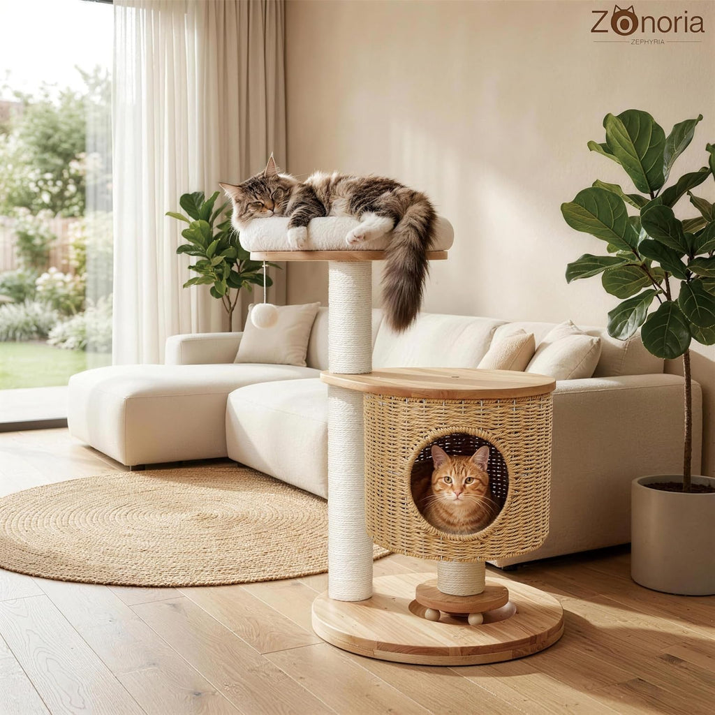 30-Inch Solid Wood Cat Tree Tower for Small to Medium Cats