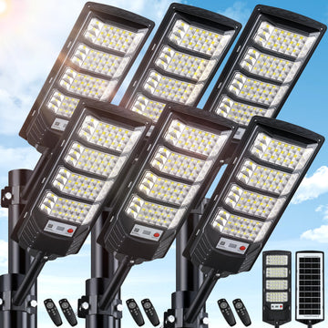 6 Pack Solar Street Lights Outdoor Waterproof, 6500K LED Motion Sensor Lights, Dusk to Dawn Solar Flood Lights with