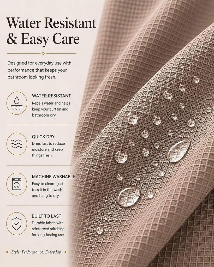 Hotel Style Waffle Weave Shower Curtain, Textured Fabric Shower Curtain, Water Resistant Polyester with Stitched Hook