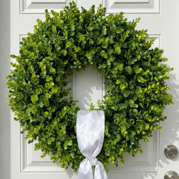 24 Inch Boxwood Wreath for Front Door, Large Green Outdoor Wreaths