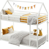 Bunk Bed Twin Over Twin, House Bunk Bed Frame with Ladder and Guardrail