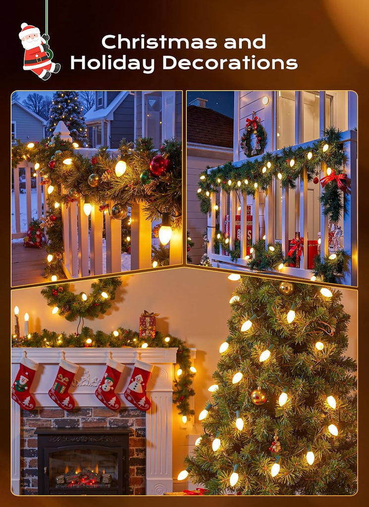 C9 LED Christmas Lights Outdoor, 100 FT 100 Warm White Connectable C9 String Lights for Christmas Tree Patio Roofline