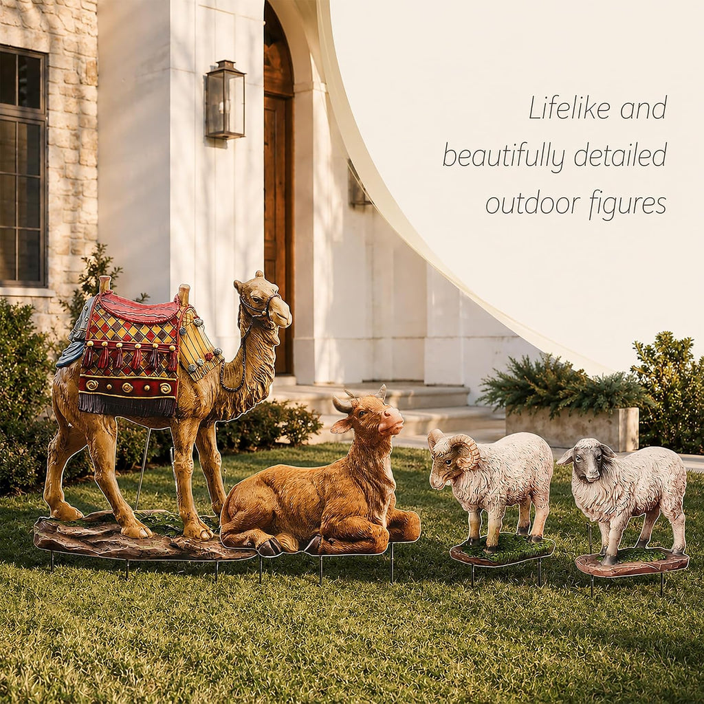 Four Piece Animal Set for Outdoor Christmas Nativity Scene - 37" Tall, Colorful High-Resolution, Sturdy 22 Gauge
