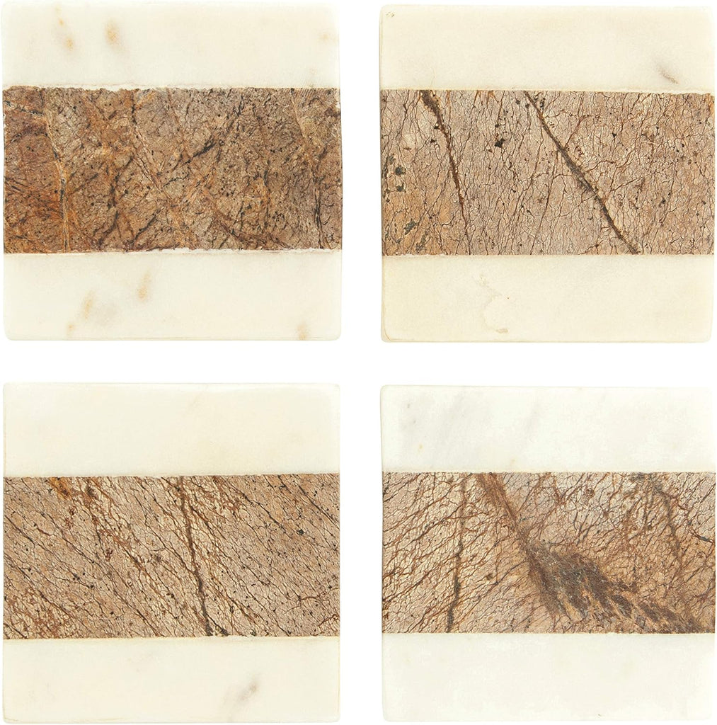 Square Marble Coasters with Jute String ( Pieces) - Set of 4