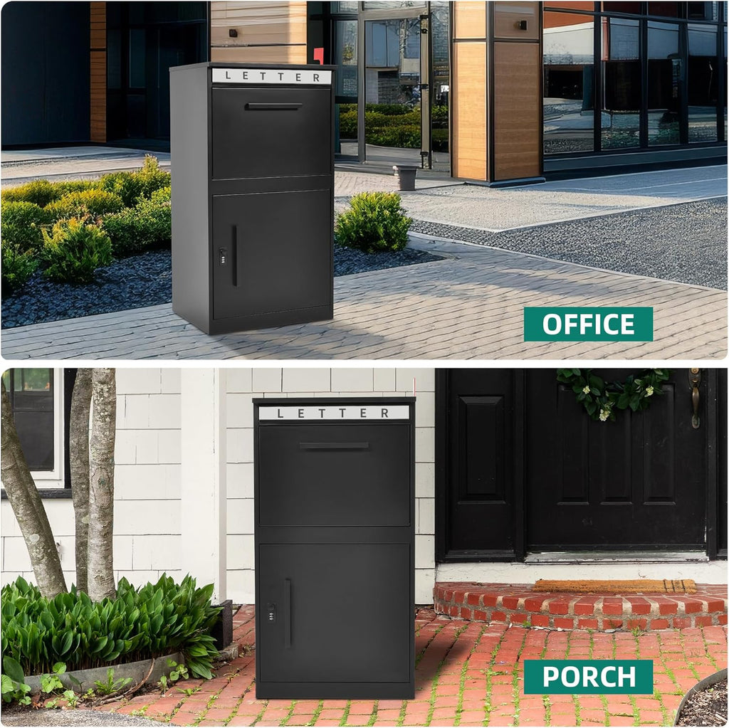 35" H Package Delivery Boxes with Mail Slot, Sliding & Password Lock Door, 19" x 15.8" x 35" Anti-Theft Parcel Drop Box
