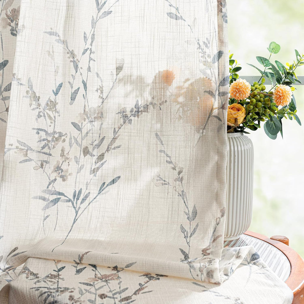 Sheer Floral Curtains for Living Room 95 Inch Long, Look Vertical Drapes Bedroom Light Filtering Privacy Added