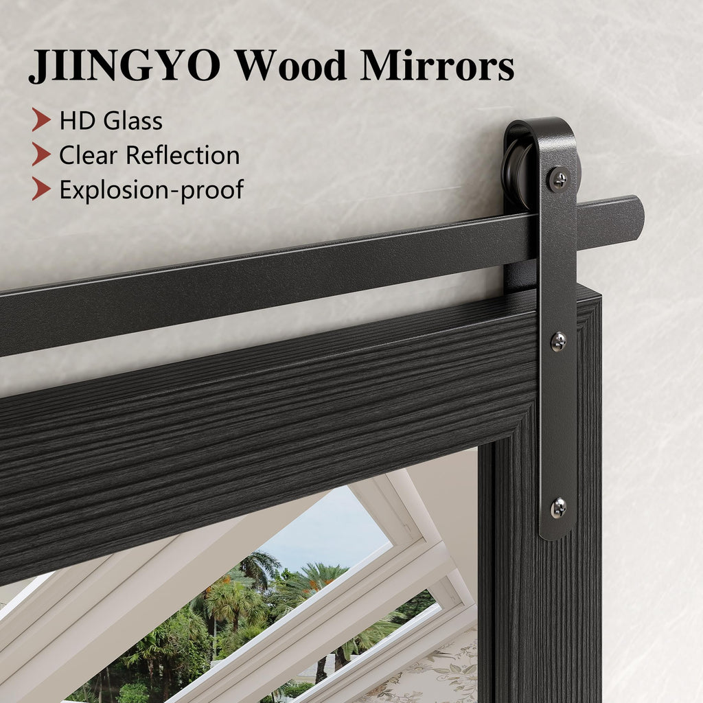 Farmhouse Bathroom Mirror, 48"x30" Black Rustic Bathroom Mirrors