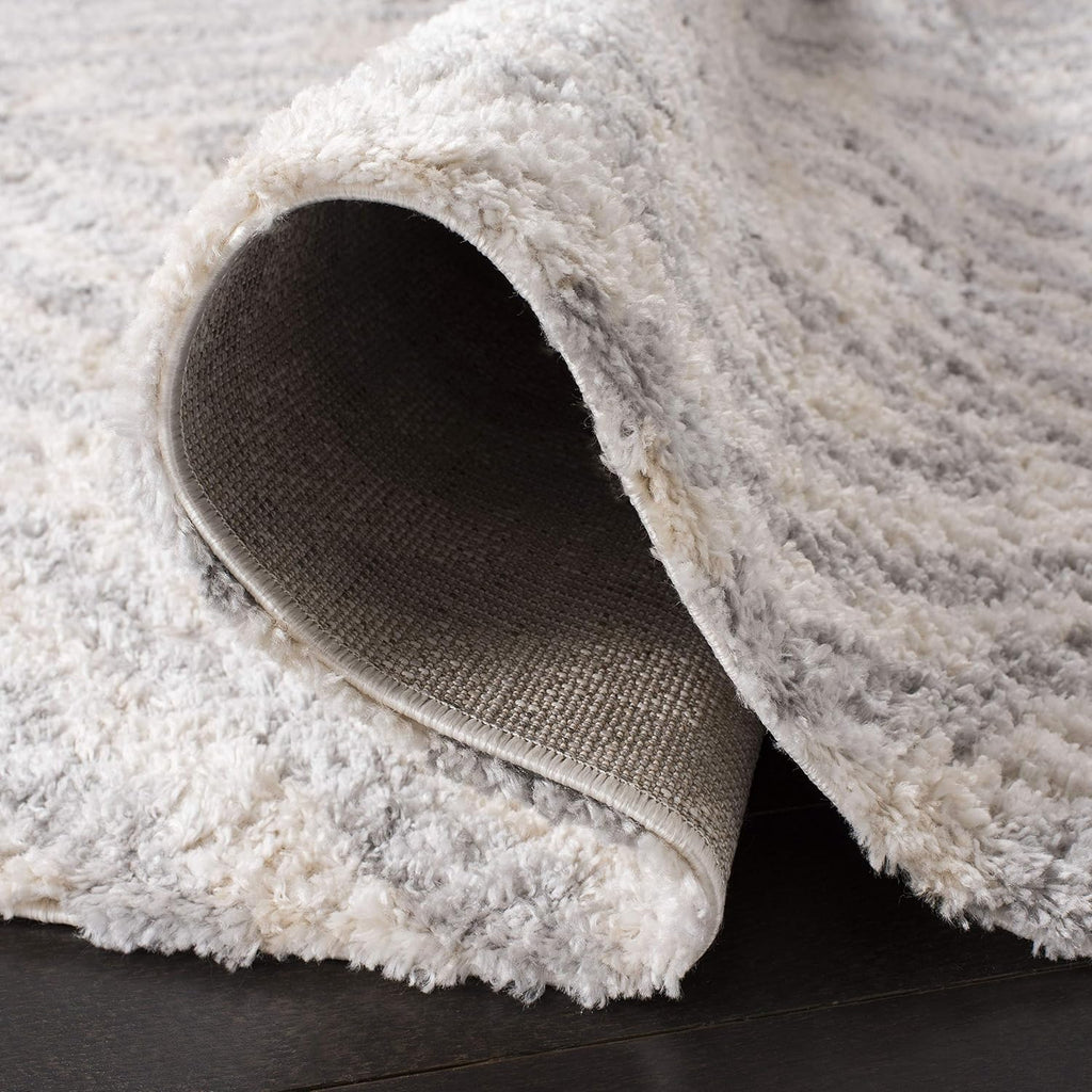 Berber Shag Collection Area Rug - 3'3" Square, Cream & Grey, Moroccan Design, Non-Shedding & Easy Care, 1.2-inch
