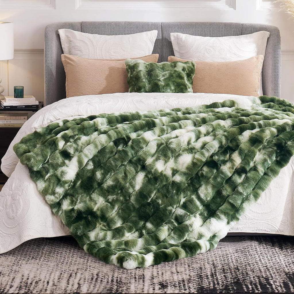 Faux Fur Throw for Couch, Fuzzy Soft Plush Thick Bubble Blanket for Sofa Bedroom Living Room, 60x80 Inches Tie-dye