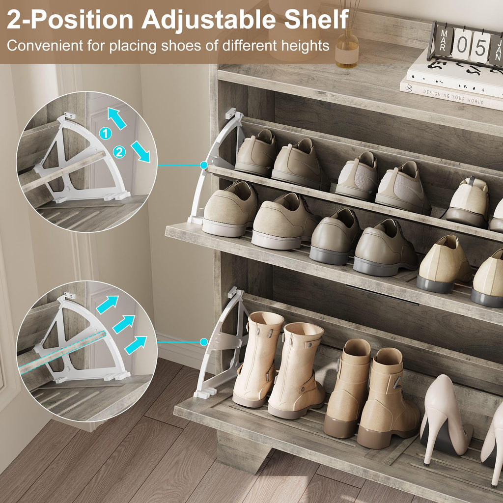 Shoe Cabinet Storage, Narrow Shoe Cabinet with 2 Flip Drawers, Freestanding Hidden Slim Shoe Organizer Cabinet with