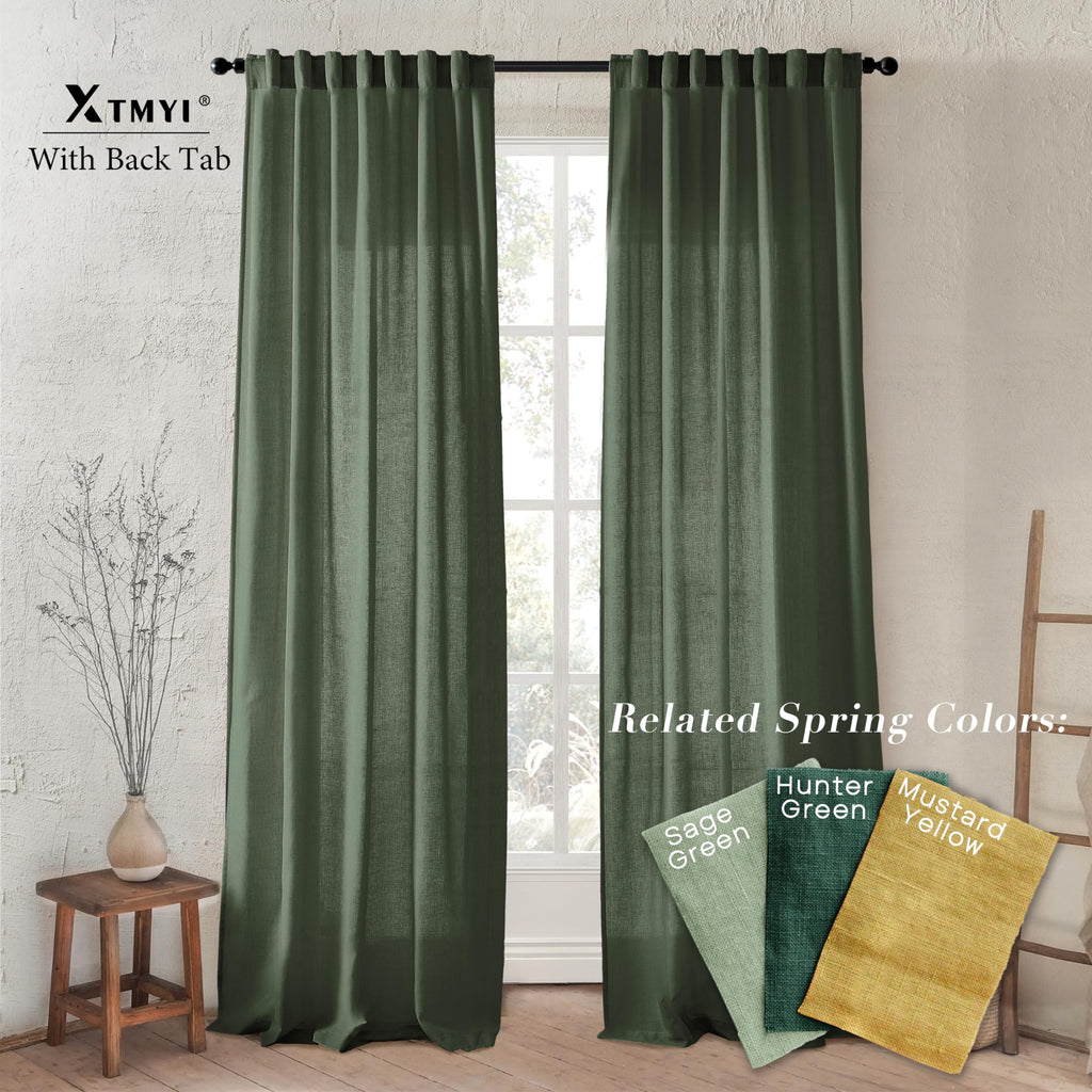 96 Inches Long Curtains Drapes for Sliding Glass Patio Door, Textured Cotton Boho Linen Sheer Window Curtain