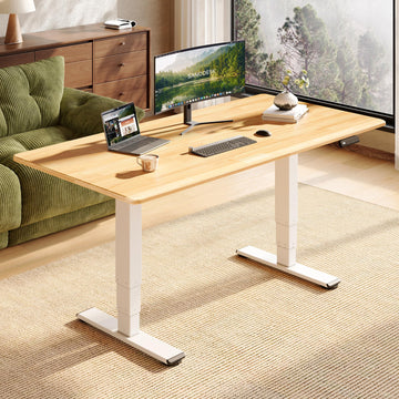 Solid Wood Dual Motor Standing Desk-63"x30"-Maple/White