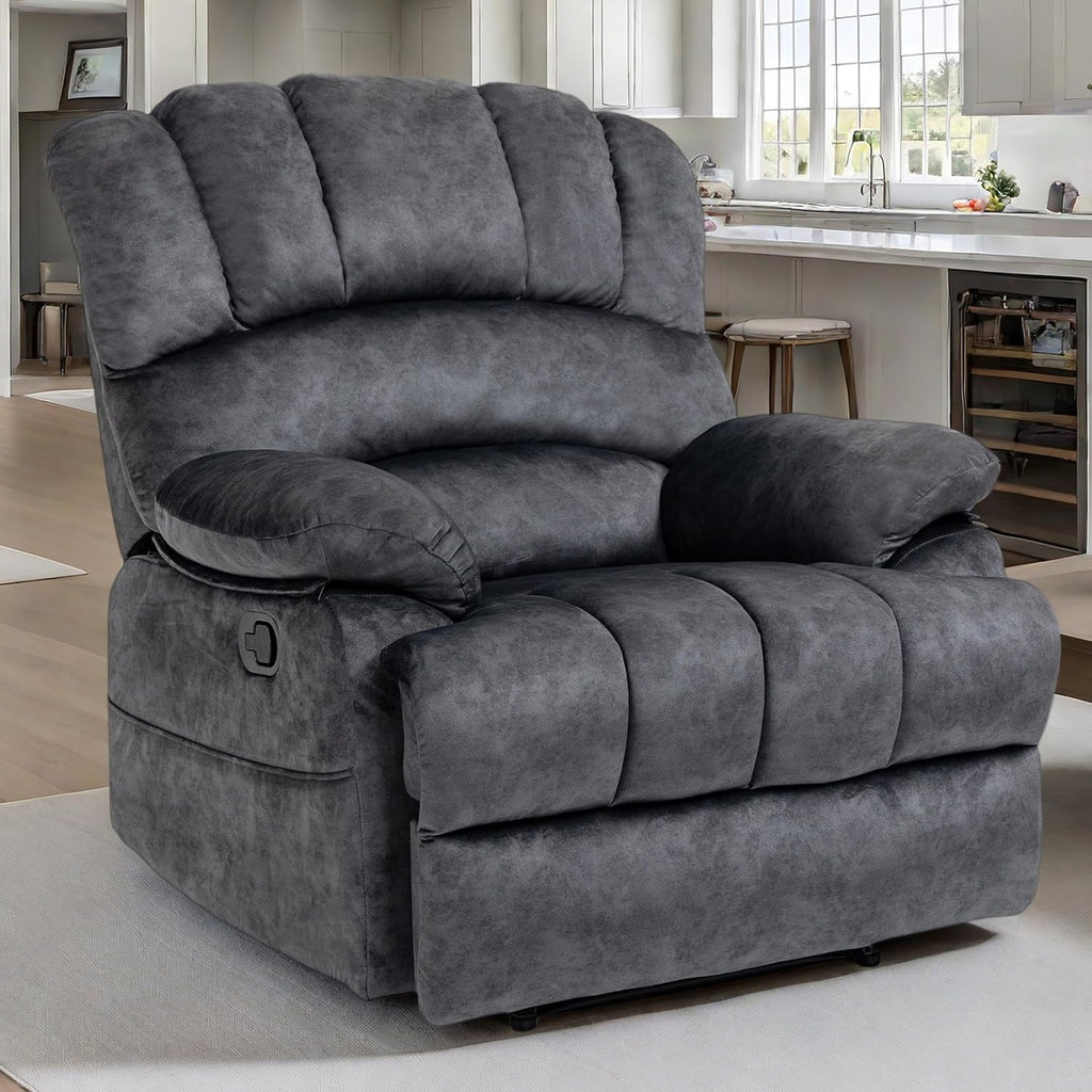 Large Manual Recliner Chair,Soft Fabric Push Back Recliner with Overstuffed Armrest and Backrest, Living Room Single