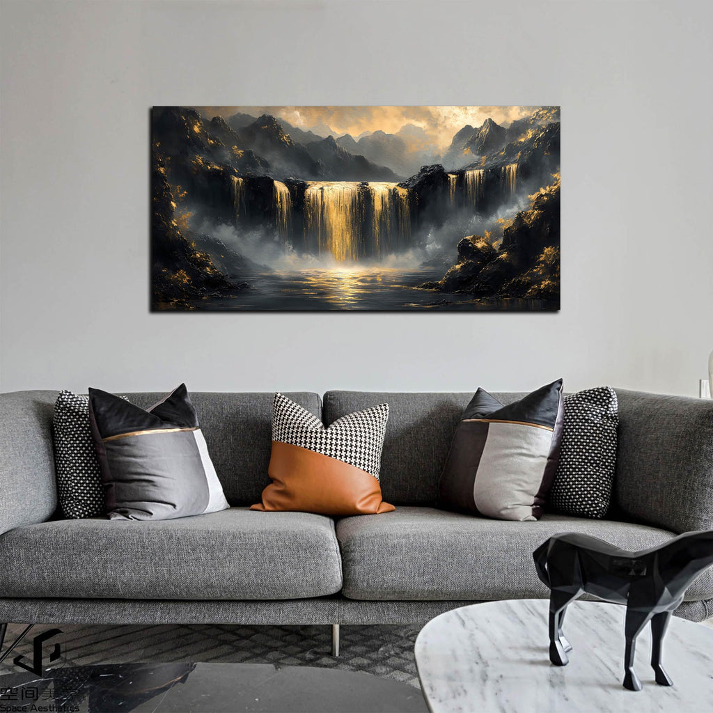 Waterfall Canvas Wall Art - Mountain Art Wall Decor - Modern Wall Art Size 20" x 40"
