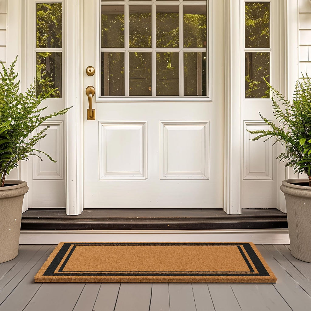 Natural Coco Coir Non-Slip Doormat (24x36, Border) | Heavy-Duty Welcome Mat with Rug-Grip Backing for Front Door