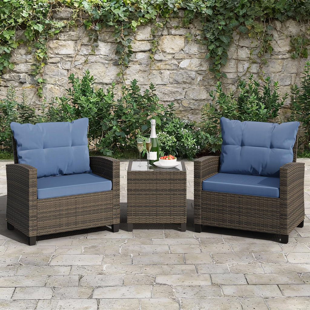 3 Pieces Patio Furniture Set 3 Pieces PE Rattan Wicker Chairs with Table Outdoor Furniture for