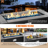 Walsunny 45 inch Outdoor Propane Fire Pit 50,000 BTU Gas Fire Pit Table with Lid, Glass Wind Guard, Waterproof Cover, Rectangle Gas Firepit Table for - Image 2