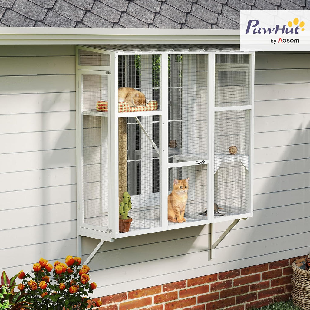 Outdoor Catio for 2-3 Large Indoor Cats 2 Jumping Platforms White