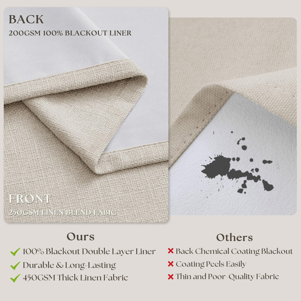 102 Inch Pinch Pleated Blackout Curtains 2 Panels Natural
