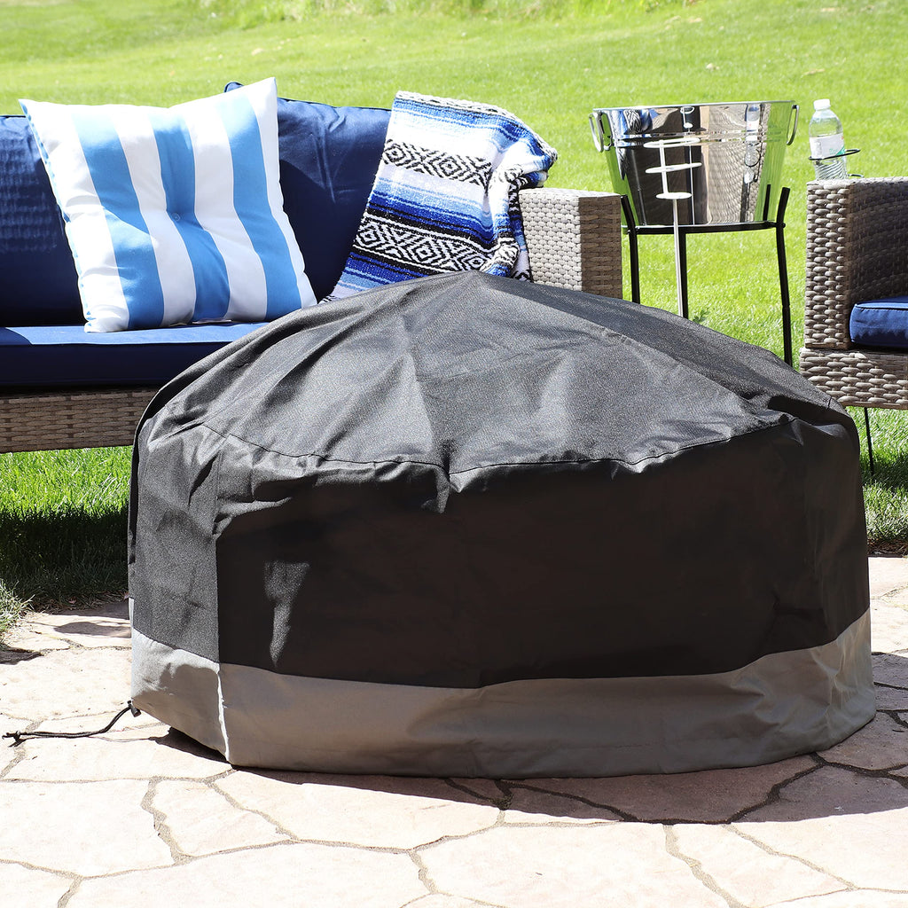 Durable Patio Fire Pit Cover, Round, Black & Gray, 30"