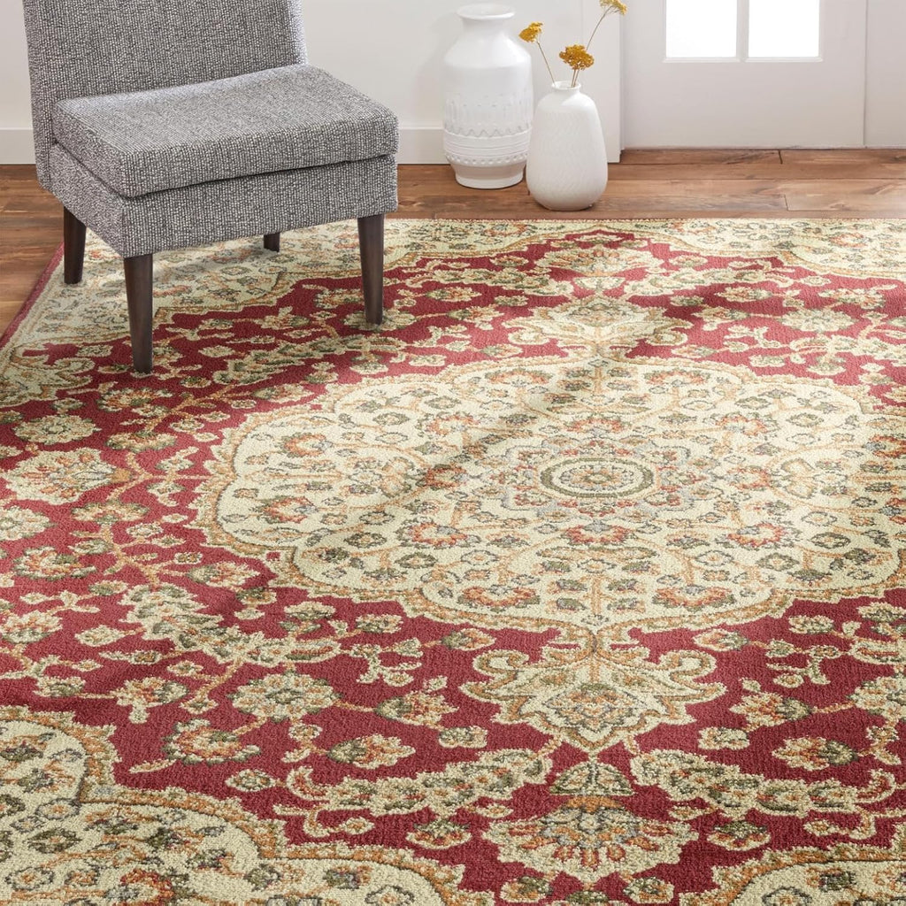 Dynamix Royalty Medallion Traditional Area Rug, Red/Ivory, 7'8"x10'4"