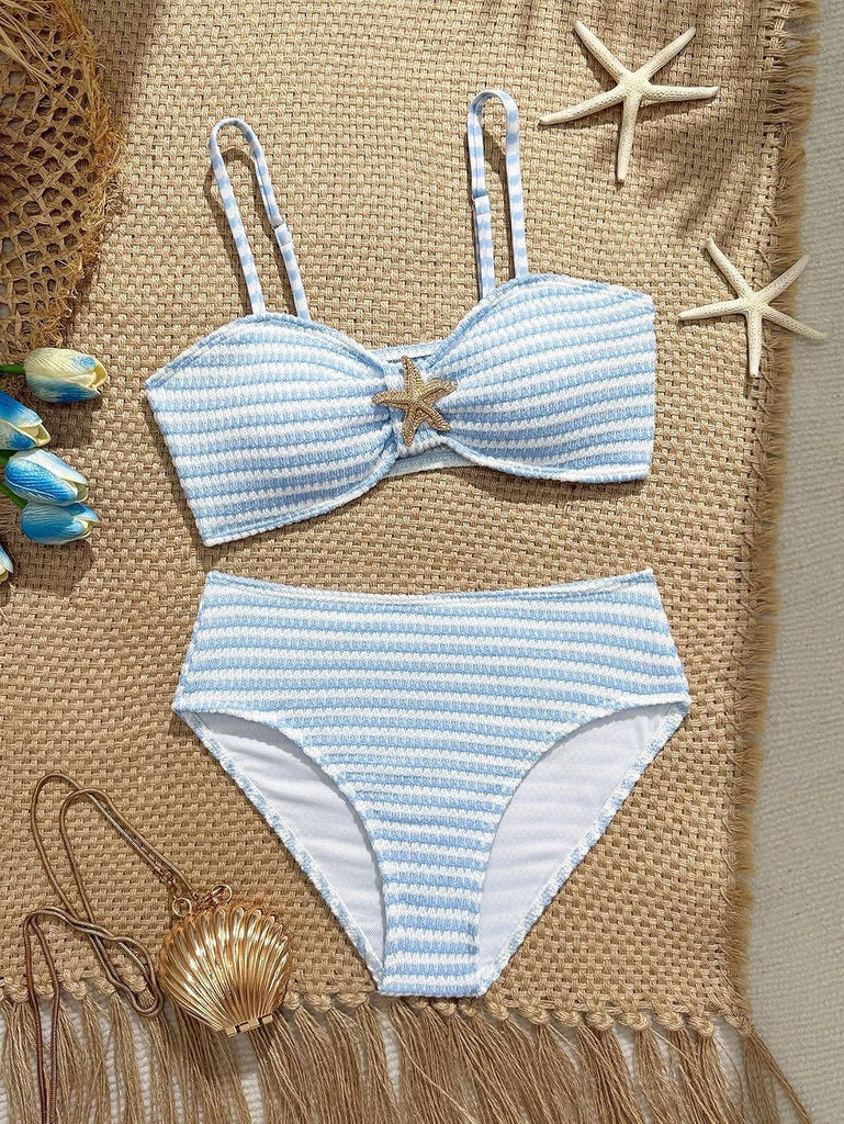 Girls' Two Piece Swimsuit Cute Striped Bikini Sets Spaghetti Straps High Waisted Bathing Suit