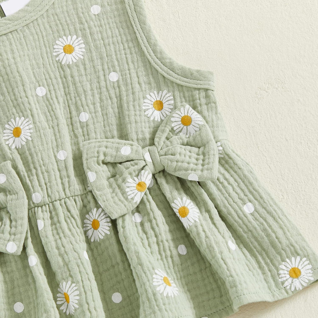 Infant Baby Toddler Girl Clothes Daisy Linen Outfits Bows Shirts Long Pants