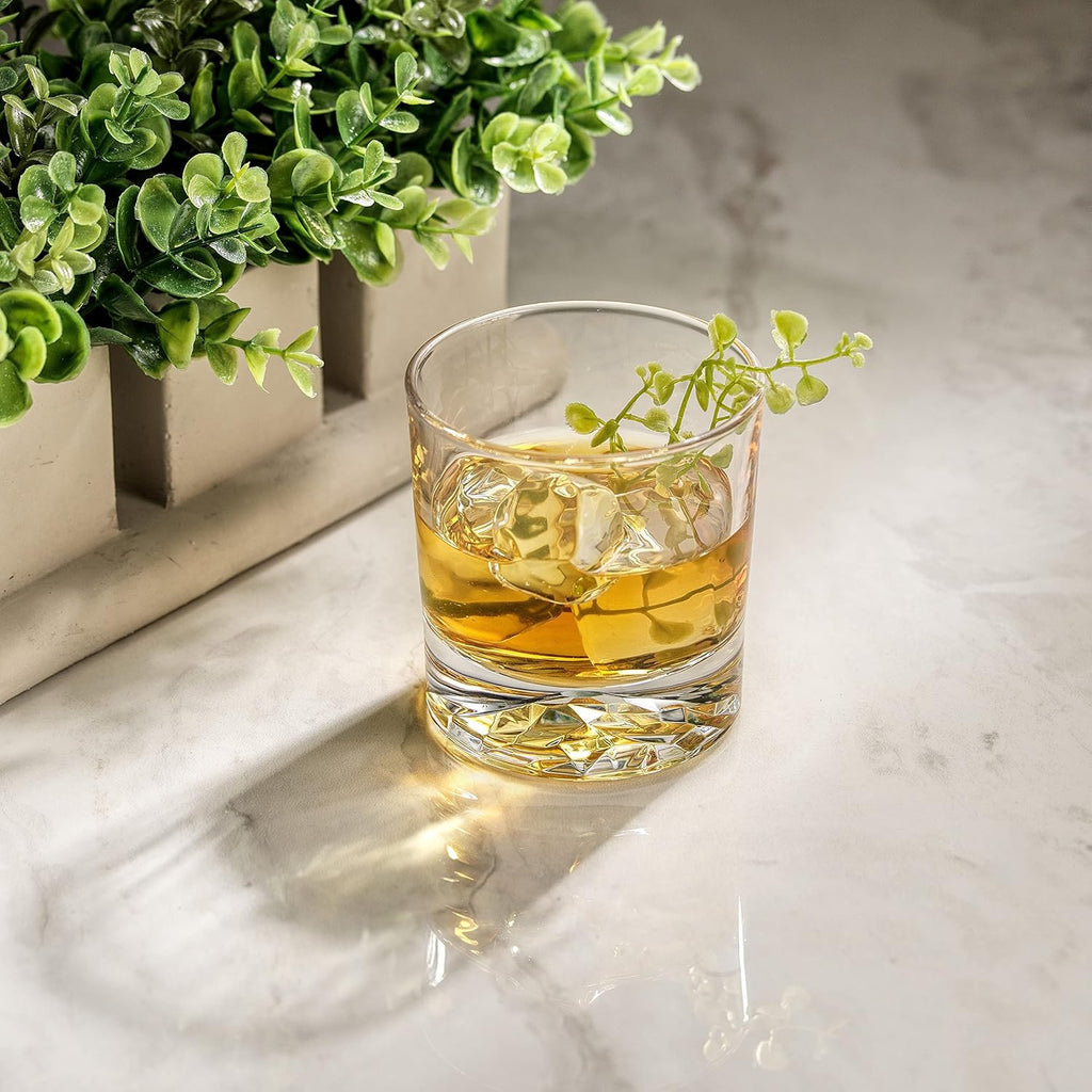Everyday Whiskey Glasses - 10oz Old Fashioned Glasses, Set 4 Crystal Scotch Glasses, Rocks Glass, Bourbon Glasses