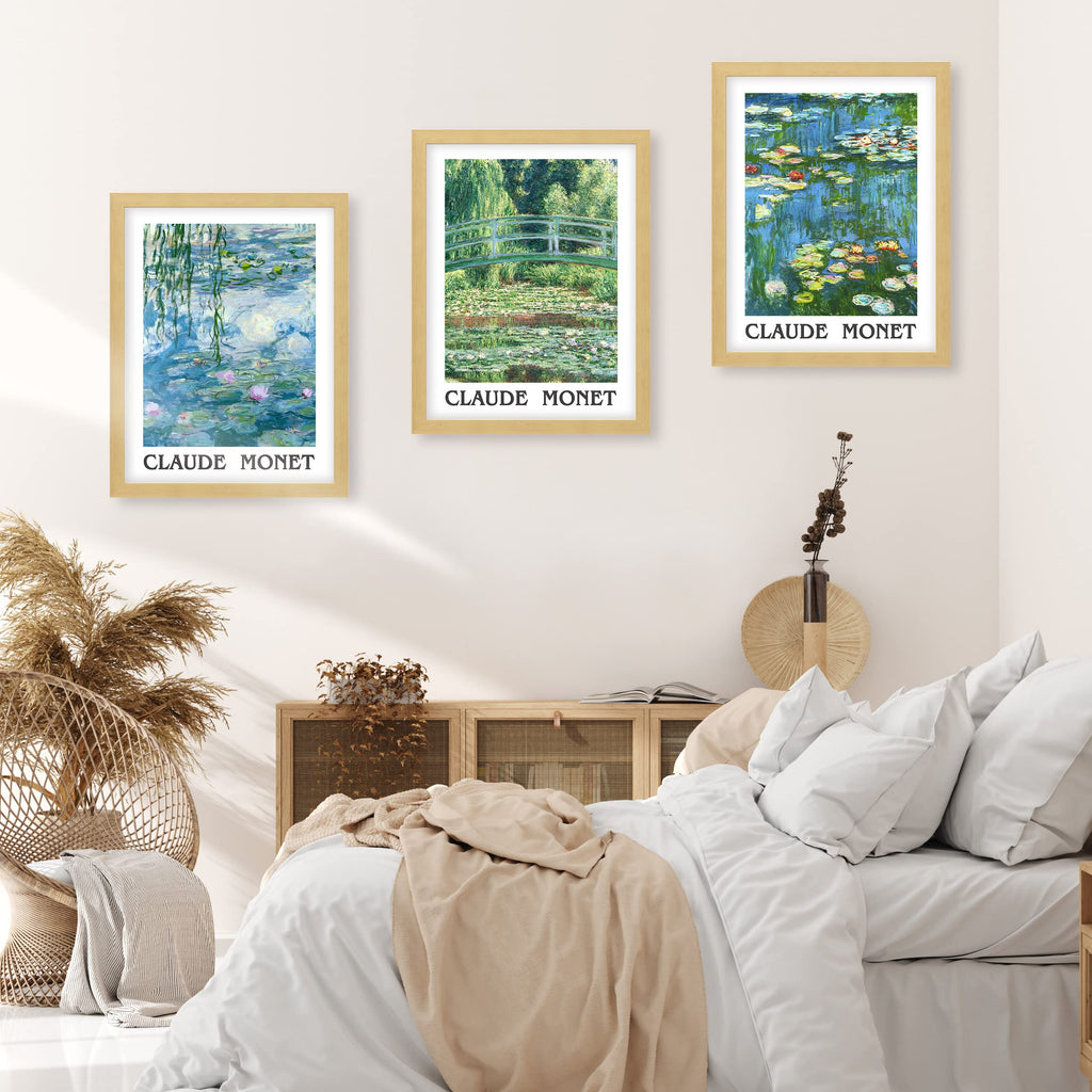 Framed Poster Bathroom Decor 12"x16"x 3 Natural, Wall Art Room Decor Multicolor Watercolor Water Lilies Nature