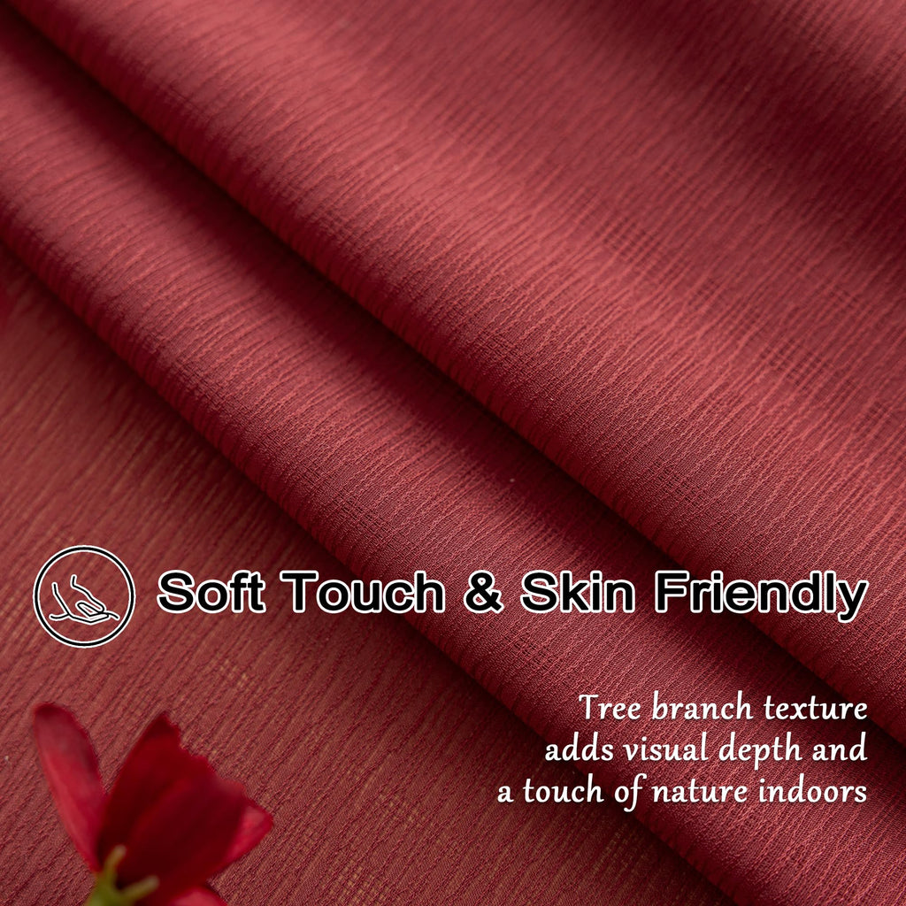 Red Pinch Pleat Sheer Curtains 90 Inch Length with Hooks 2 Panels