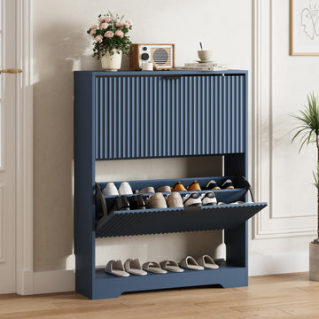 Shoe Cabinet Storage with 2 Flip Drawer, Blue