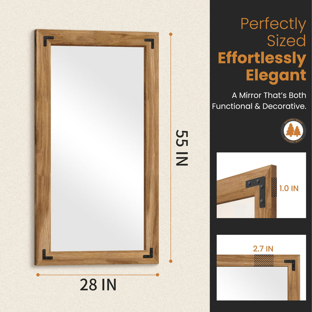 Wood Framed Full Length Mirror for Wall, 55"X28" Floor Standing Body Mirror