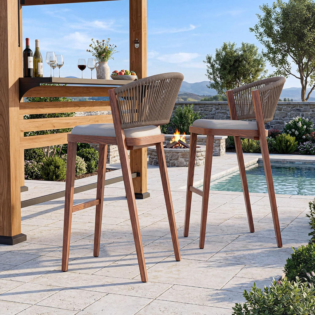 Modern Shade Chatham Outdoor Bar Stools Set of 2 with Rope Woven Backrest