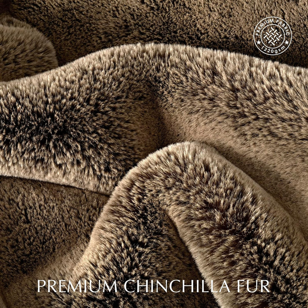 Faux Chinchilla Fur Throw Blanket, 50"x60", Brown Sable | Luxury, Super Soft, 1220GSM, Fluffy Cozy Mink, Reversible