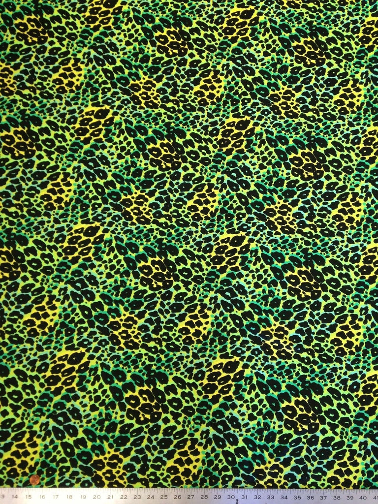 Bright Multicolor Abstract Cheetah Pattern on Heavy Stretch Nylon Spandex Tricot Fabric by The Yard (Lime)