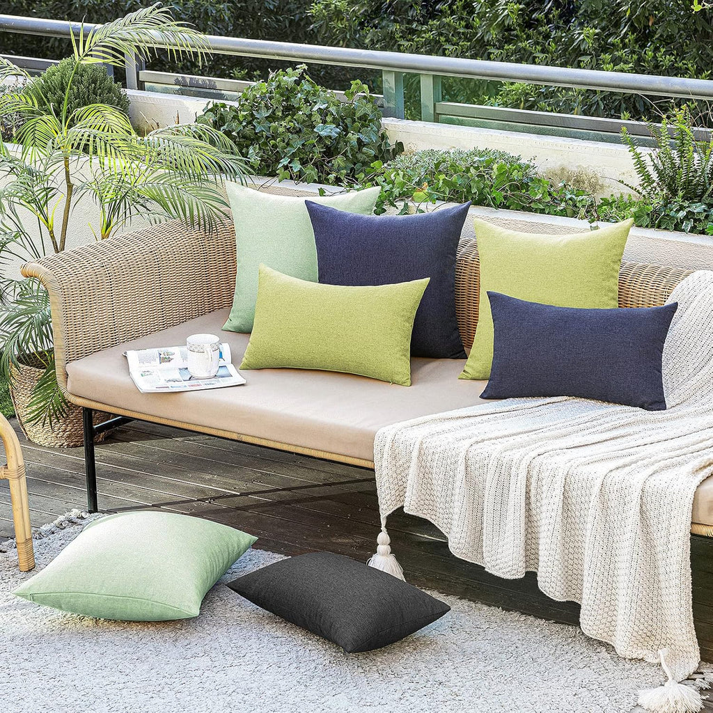 Pack of 2 Decorative Outdoor Solid Waterproof Throw Pillow Covers Faux Linen Garden Farmhouse Cushion Cases for